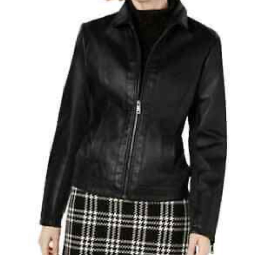 NWT Kenneth Cole Black Faux-Leather Jacket